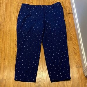 Talbots Woman’s Size 14 Blue W/White Anchor Print Relaxed Chino Beach